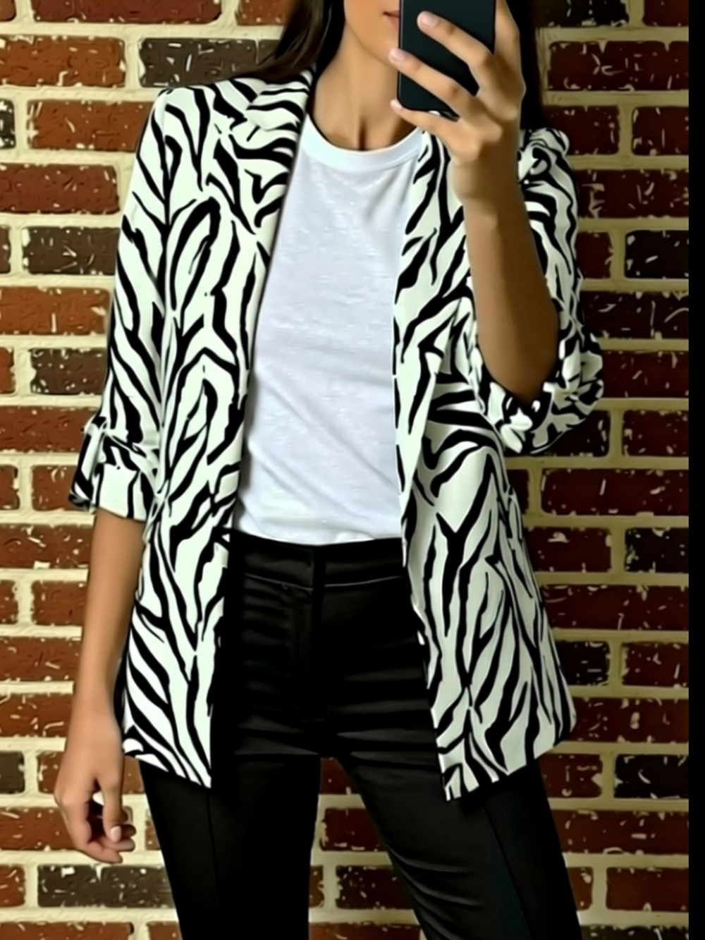 Zara Zebra Print Blazer With Rolled Sleeves SIze L